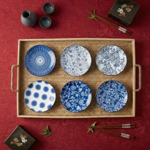 Alternative view of Hepburn Style Ceramic Dipping Dishes Set of 6 – 1 Inch Black White Under-Glaze Plates for Sushi, Snacks & Condiments